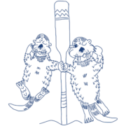Zwei Otter halten einen Riemen, den man zum Pullen aufm Jugendwanderkutter benutzt.